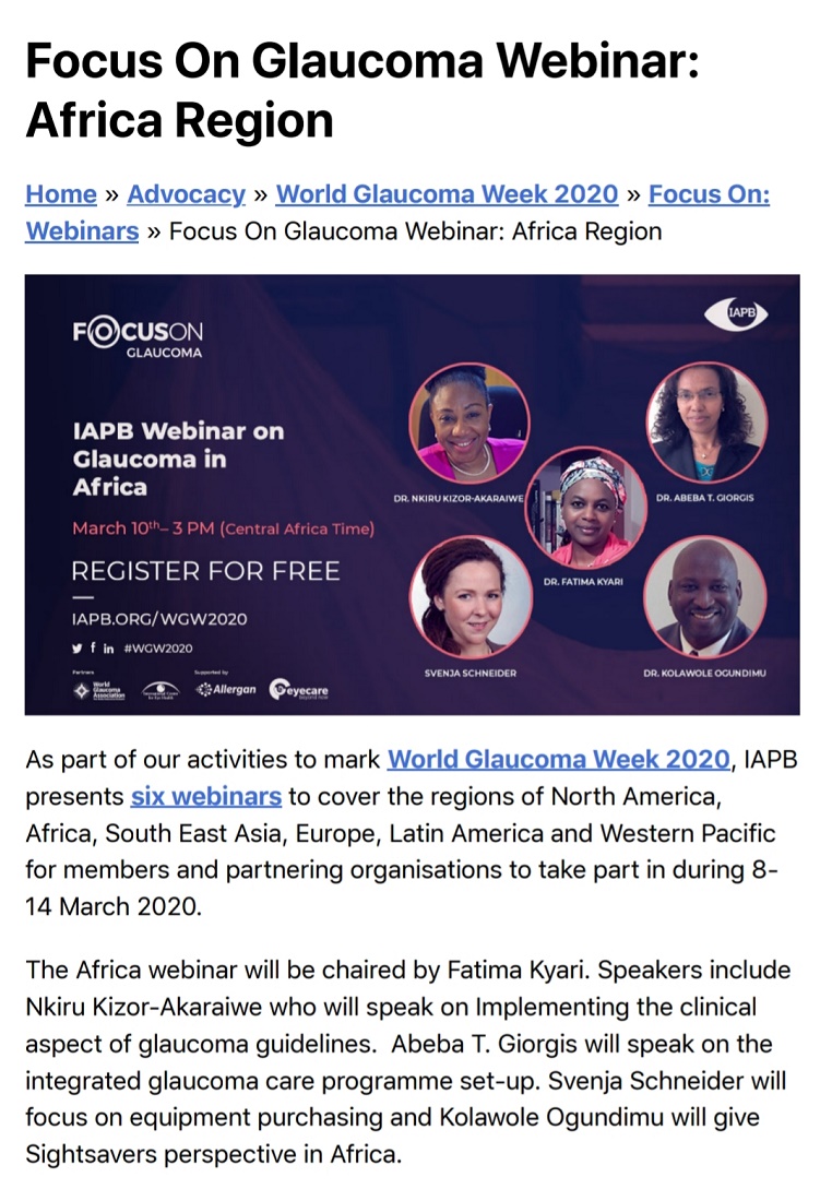 Focus on Glaucoma WEBINAR - African Region