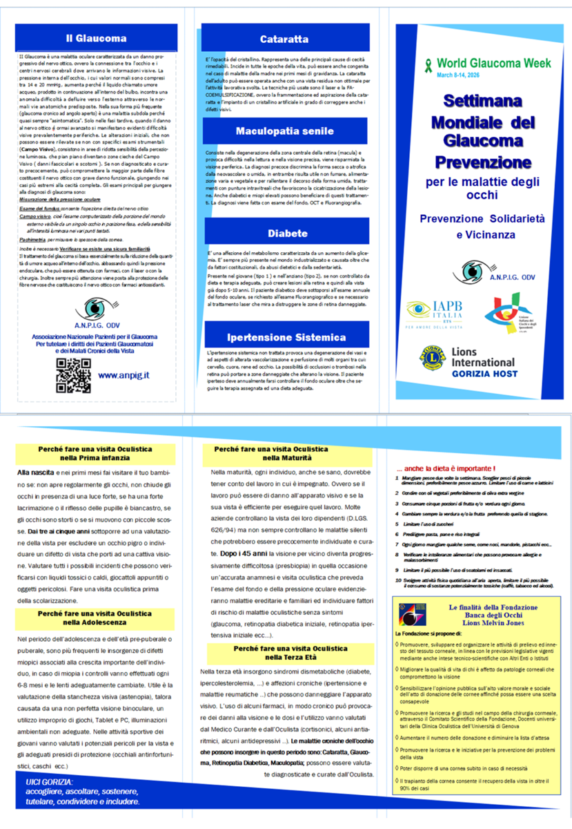 Prevenzione per le malattie degli occhi. Prevenzione Solidarietà e Vicinanza. Prevention for eye diseases. Prevention, Solidarity, and Support.